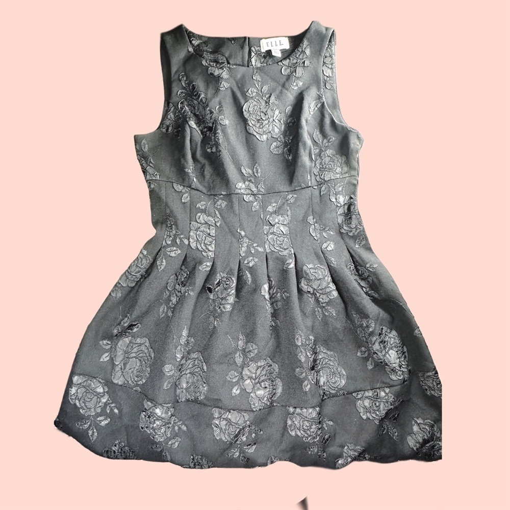 Elle Black Floral Formal Bouffont Dress Tapered Size 10
